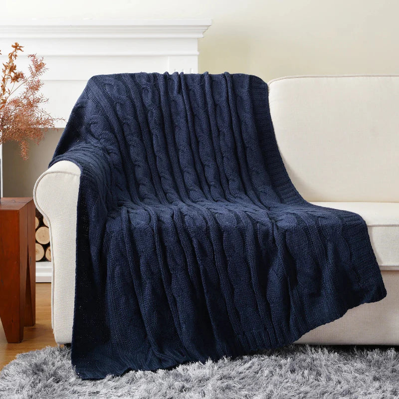 Battilo Couverture En Maille Texturée Ultra Douce Pour Lit Et Canapé Décor Chaleureuse Confortable