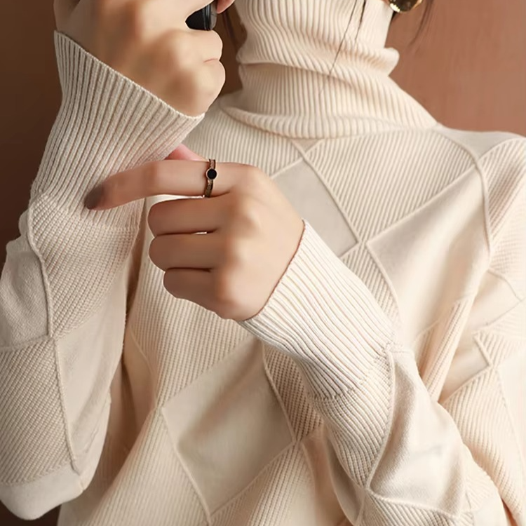 Pull En Maille Oversize Col Roulé Femme Manche Longue Uni Chaud Et Confortable Pour Automne Hiver