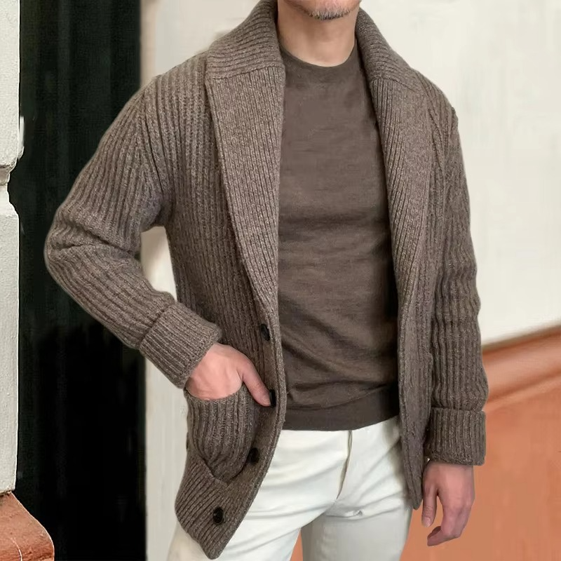 Cardigan Homme Slim Fit En Maille Vintage Avec Col Châle Et Boutons Élégant Et Chaud Pour Bureau Et Week End
