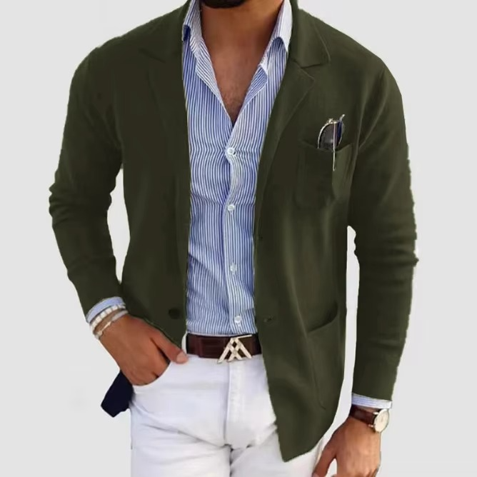 Veste Cardigan Tricot Pour Homme Couleur Unie Avec Col Revers Et Poches Multiples