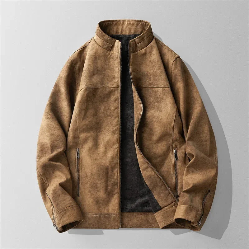 Veste En Cuir Premium Rudric Harrow Pour Hommes Finition Mate Doublure Polaire Chaude Col Montant Amawinc