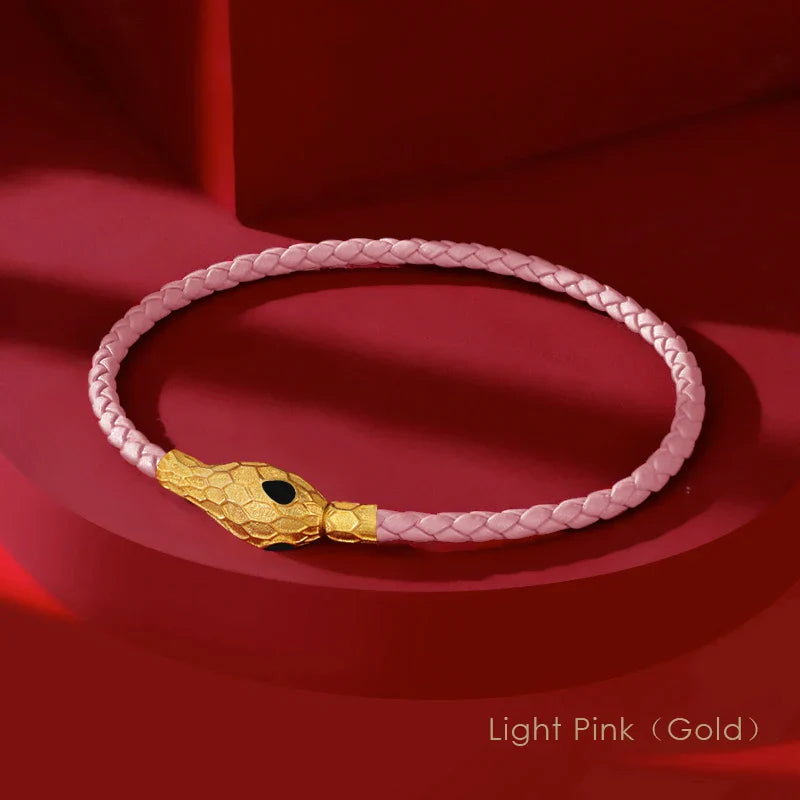 Aspis Viper Bracelet En Cuir Tressé À La Main Avec Fermoir Serpent Doré Pour Hommes Et Femmes Amawinc
