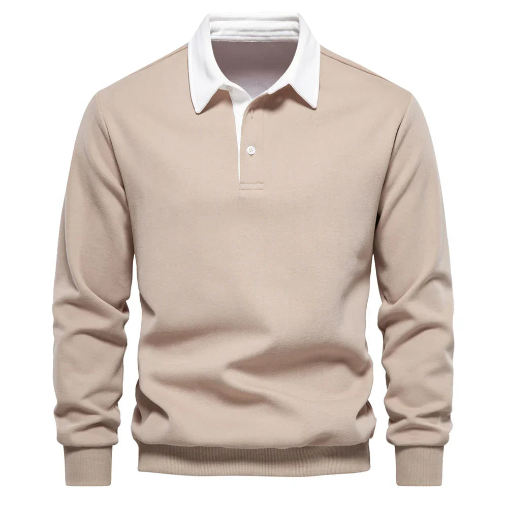 Pull Polo En Coton Camden Amawinc Bleu Marine Avec Col Blanc Pour Homme Classique