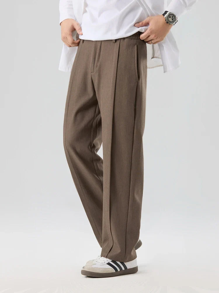 Pantalon Pli Plissé Coupe Droite Avec Ceinture Élastique Polyvalent Confort Idéal Bureau Voyage Weekend Amawinc