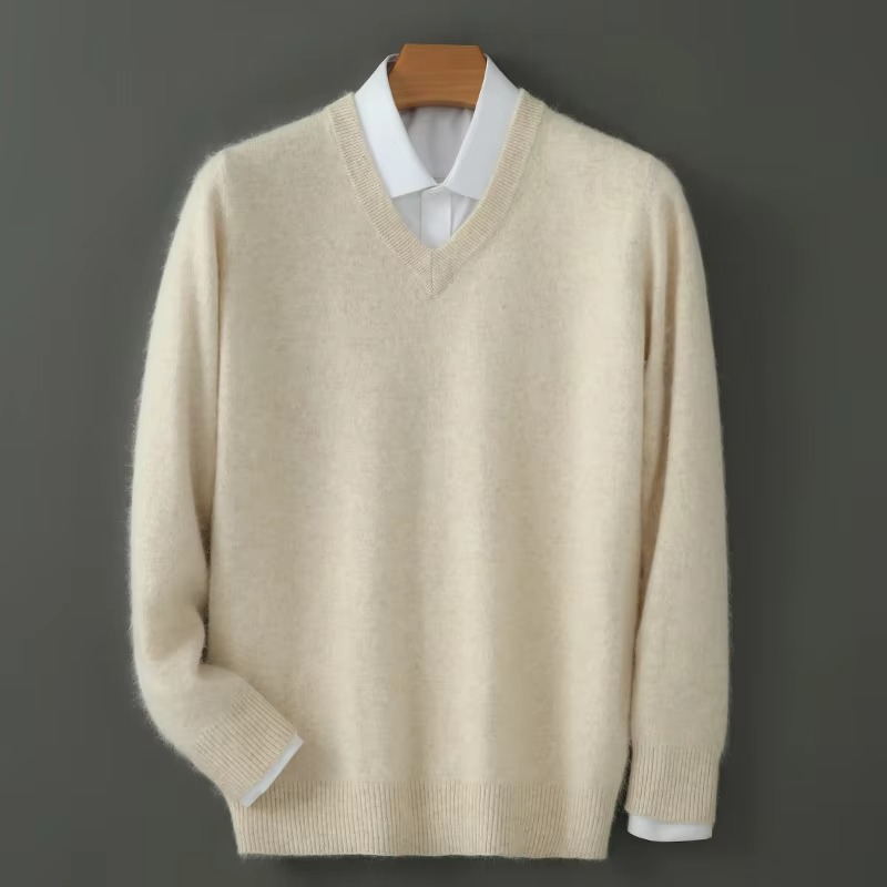 Amawinc Pull Homme Col V En Mélange Cachemire Chaud Coupe Décontractée Grandes Tailles Pour Hiver