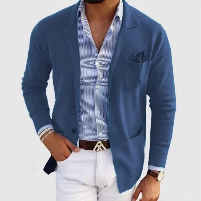 Veste Cardigan Tricot Pour Homme Couleur Unie Avec Col Revers Et Poches Multiples