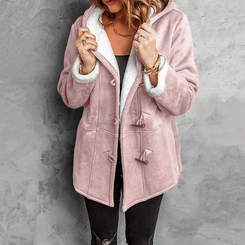 Manteau Capuche En Polaire Douce Chaud Pour L'Hiver Avec Doublure Moelleuse Et Fermetures Bascules Distinctives