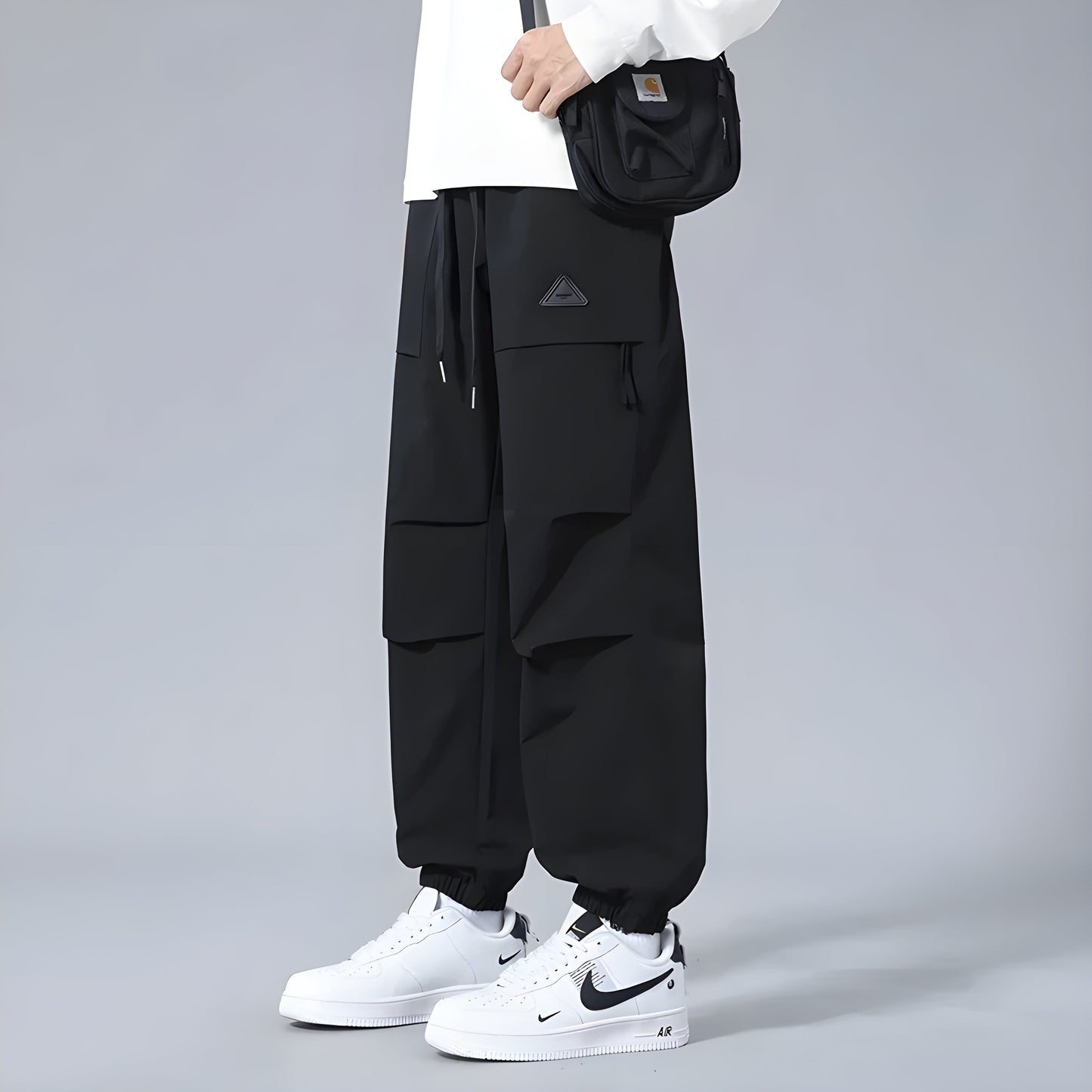Pantalon Cargo Ronan à Coupe Droite et Taille Élastique avec Poches Multiples Polyester Spandex Lavable en Machine
