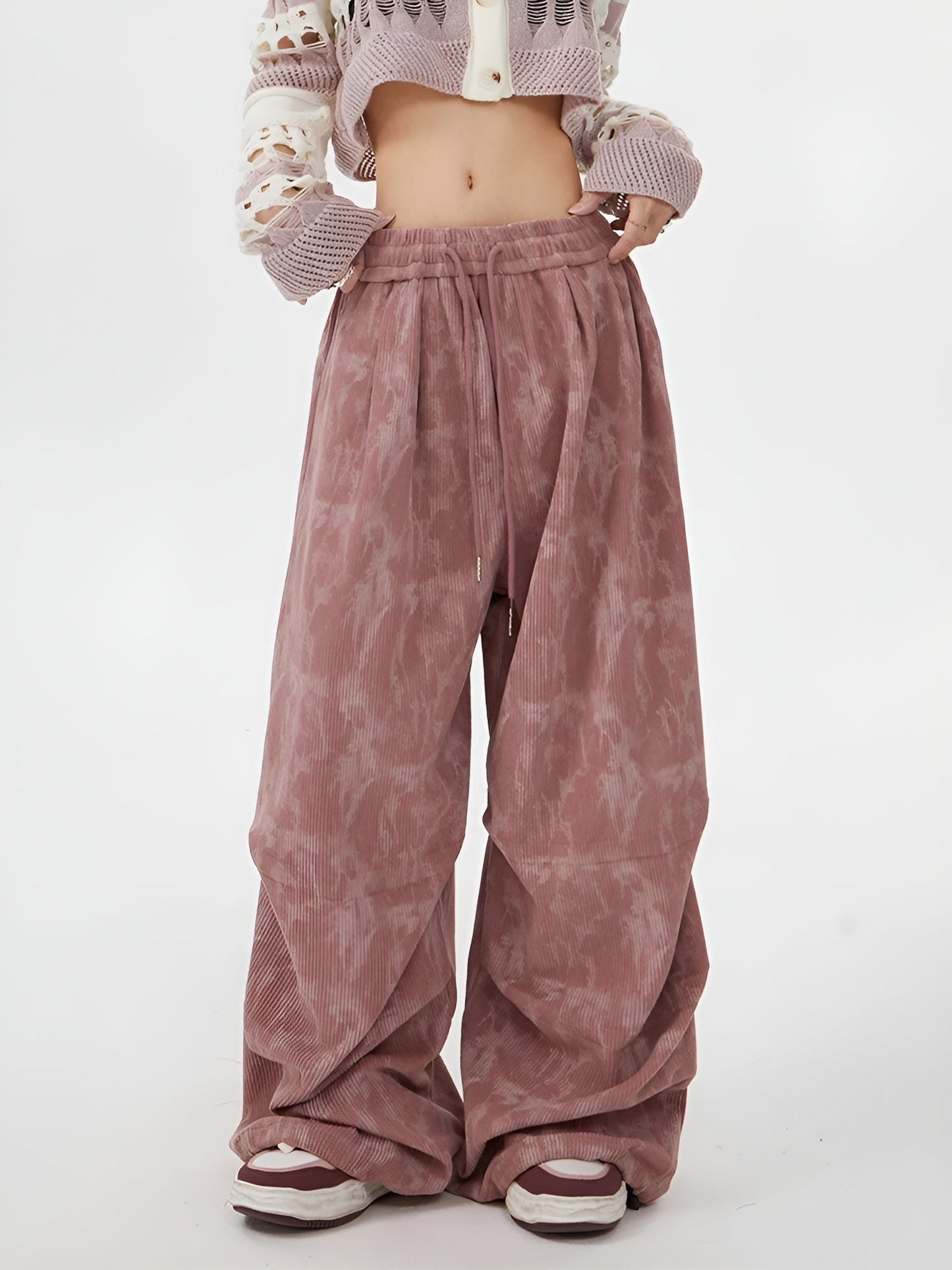 Pantalon Survetement Goth Theory En Velours Cotele Acid Wash Grunge Coupe Droite Lache Poches Multiples