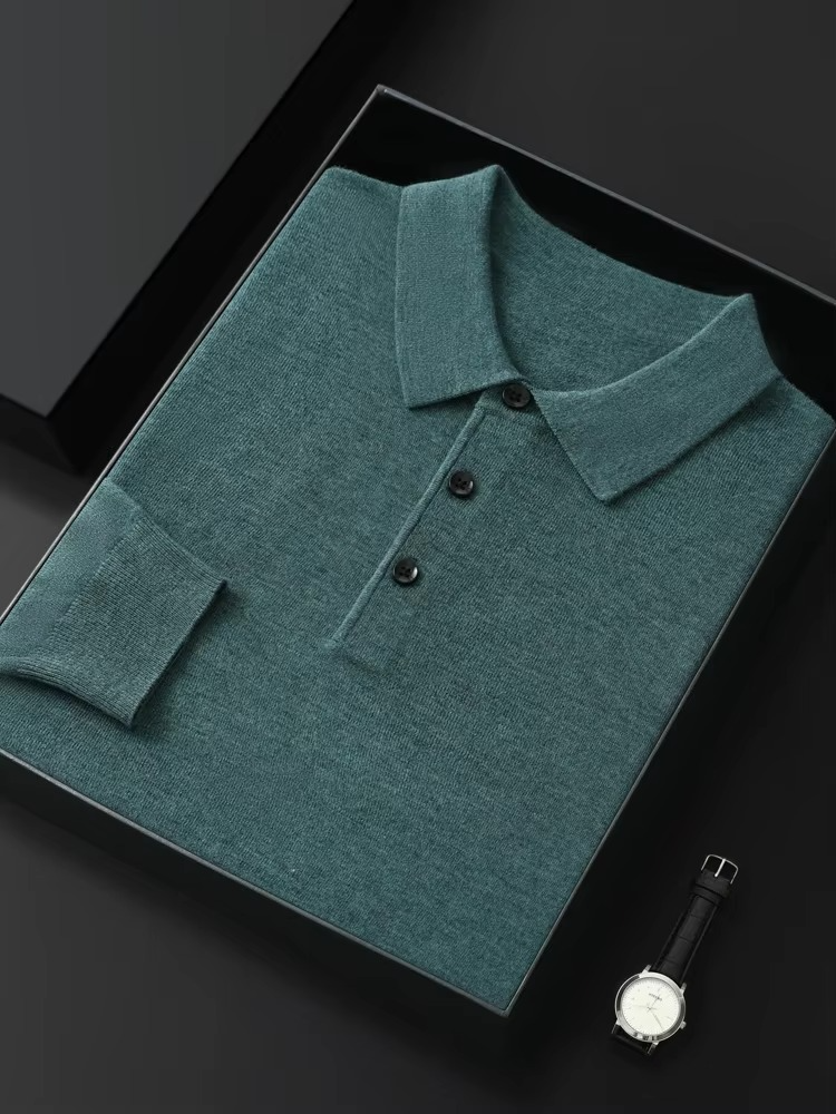 Pull Mérinos Mélange Cachemire Col Polo En Maille Légère Chaud Confort Quotidien Élégant Pour Homme