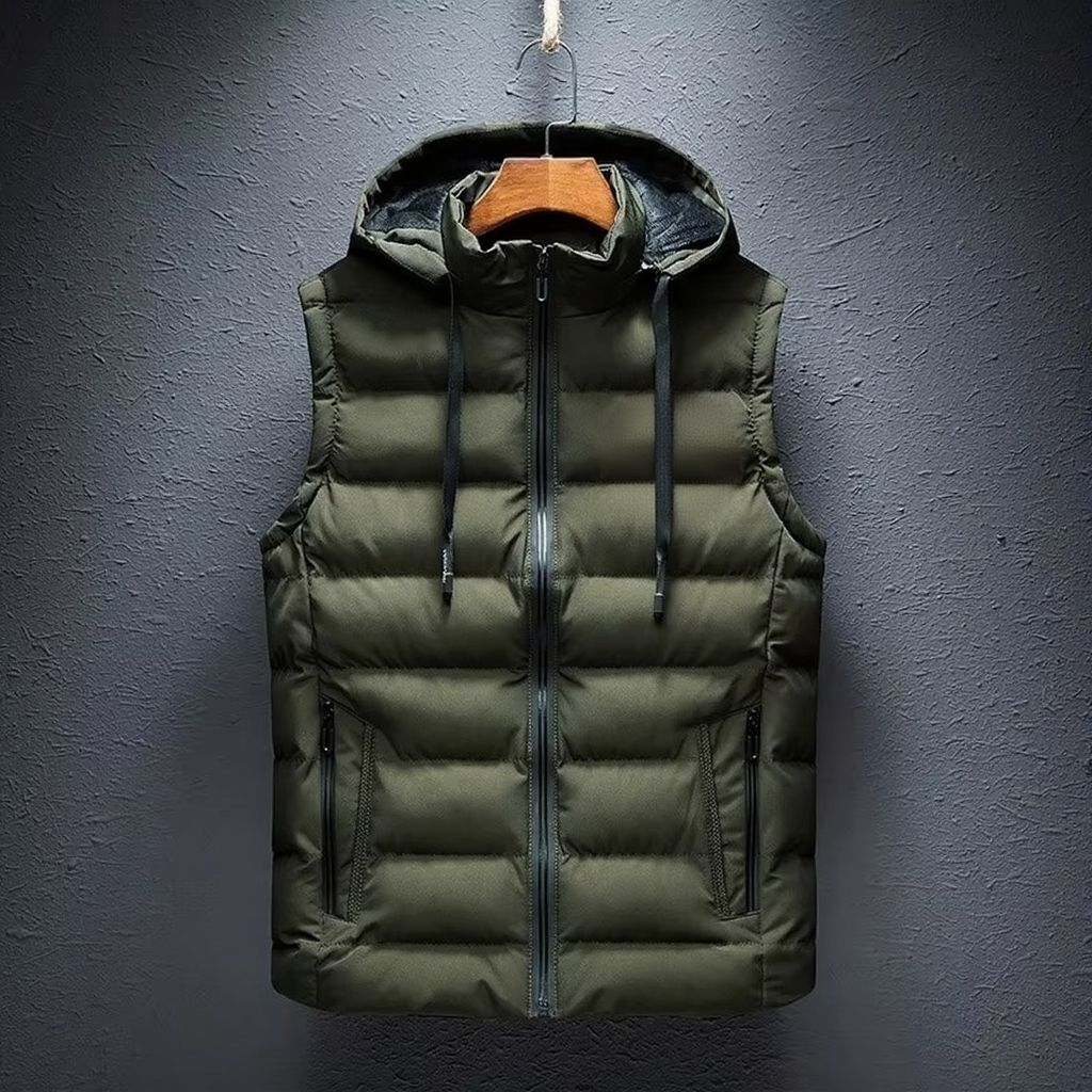 Gilet Sans Manches À Capuche Matelassé En Coton Pour Homme Avec Fermeture Éclair Tailles Plus Jusqu À 6XL