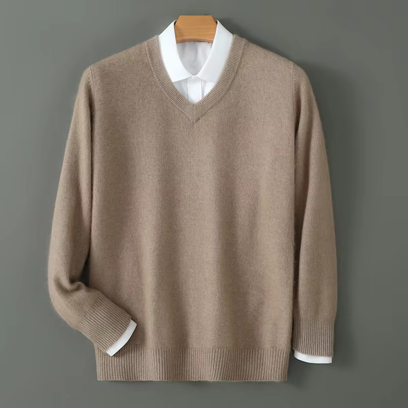 Amawinc Pull Homme Col V En Mélange Cachemire Chaud Coupe Décontractée Grandes Tailles Pour Hiver