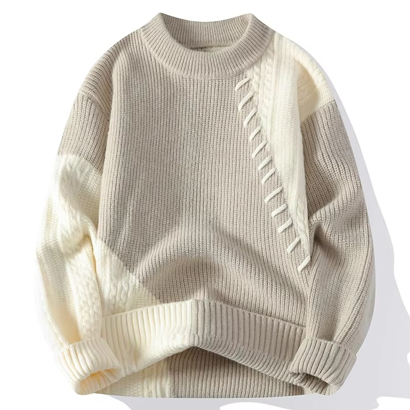 Pull Patchwork Tricot Pour Homme Col Rond Automne Hiver Décontracté Confortable Chaud Et Stylé
