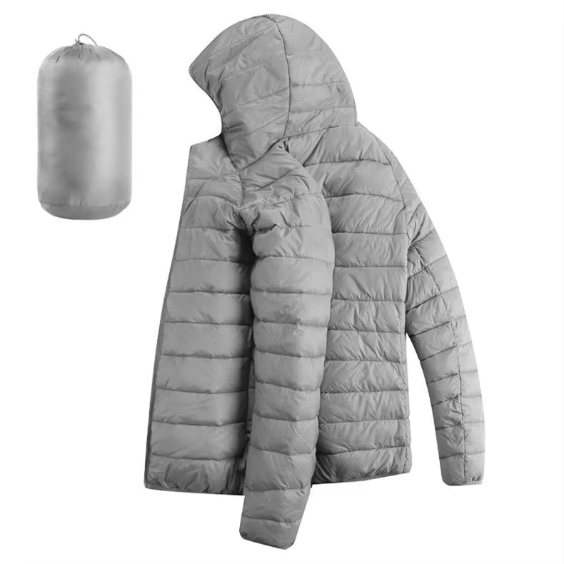 Veste Homme Légère à Capuche en Coton et Duvet avec Poches Zippées Parka Décontractée