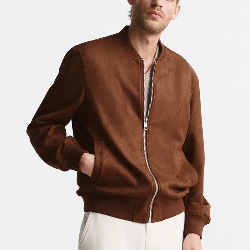 Amawinc Elite Veste Bomber En Suède Pour Homme Avec Coupe Ajustée Et Doublure Douce De Qualité
