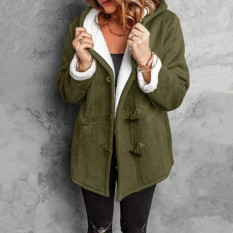 Manteau Capuche En Polaire Douce Chaud Pour L'Hiver Avec Doublure Moelleuse Et Fermetures Bascules Distinctives
