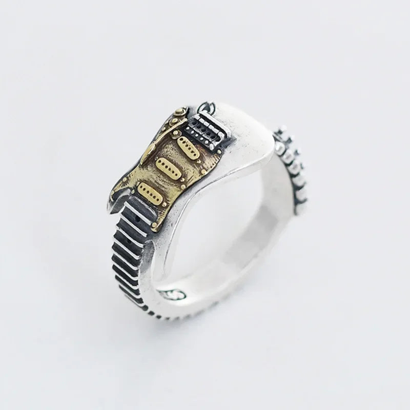 Bague Guitare Électrique Ajustable En Métal Détails Vintage Cadeau Parfait Pour Les Passionnés De Musique