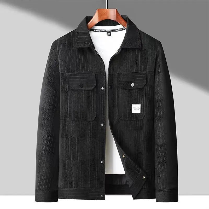 Veste Pinstripe Davos Style Sportif Silhouette Raffinée Col Debout Structuré Coupe Ajustée pour Look Smart Casual