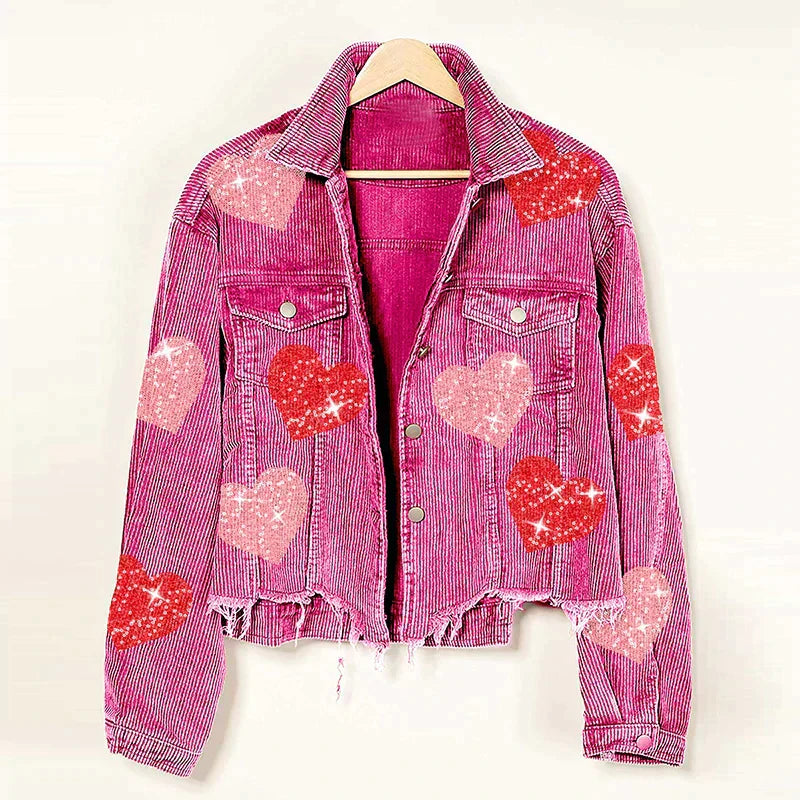 Avelena Cordjacke mit glitzerndem Herz