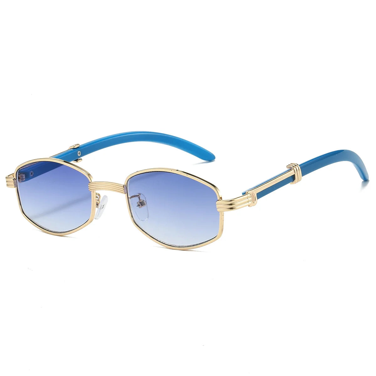 Lunettes De Soleil Hexagonales Vintage Bleu Ciel Avec Monture Dorée Rétro Streetwear UV400 Dégradé Antireflet