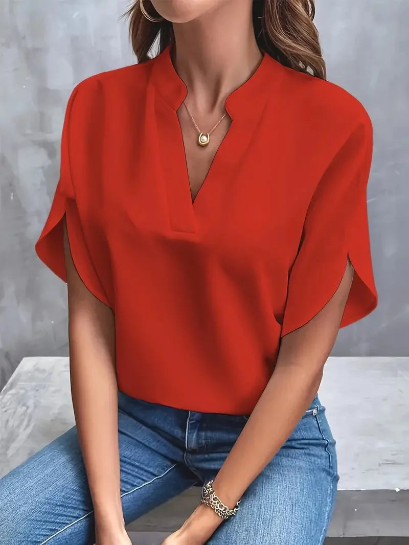Blouse Délicate Drapée En Soie Giselle Avec Manches Fluides Et Élégante Pour Été Et Automne