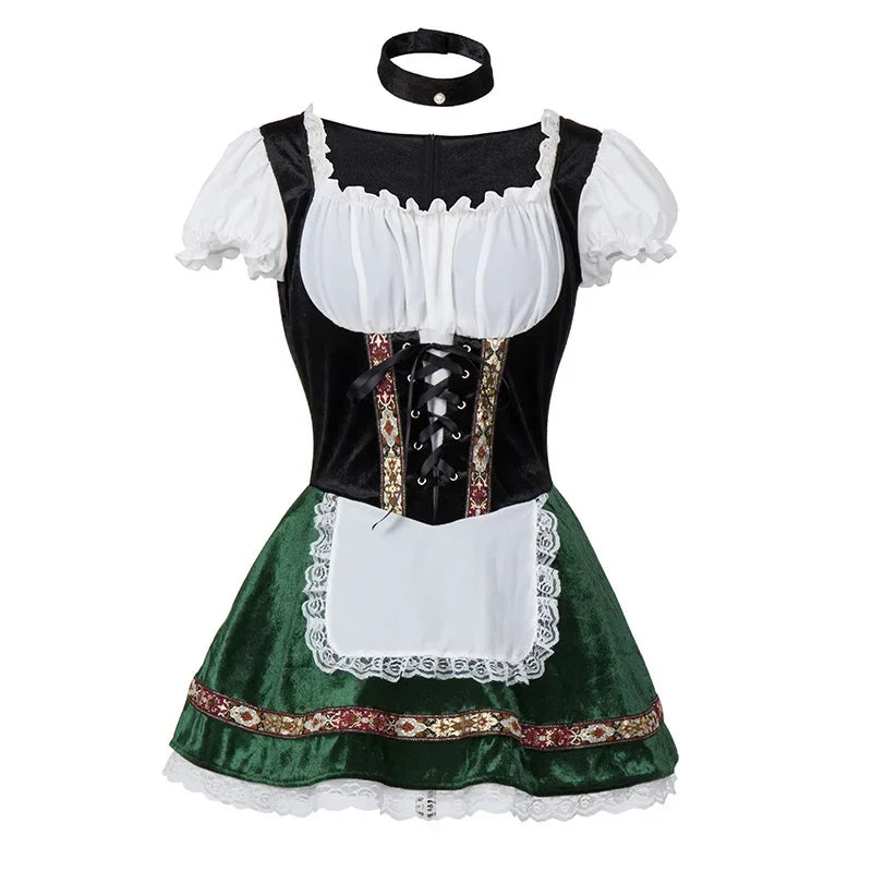 Robe Dirndl Femme Avec Corset Lacet Raffiné Manches Bouffantes Jupe Mini Ensemble Festif Amawinc Nordisk Flair