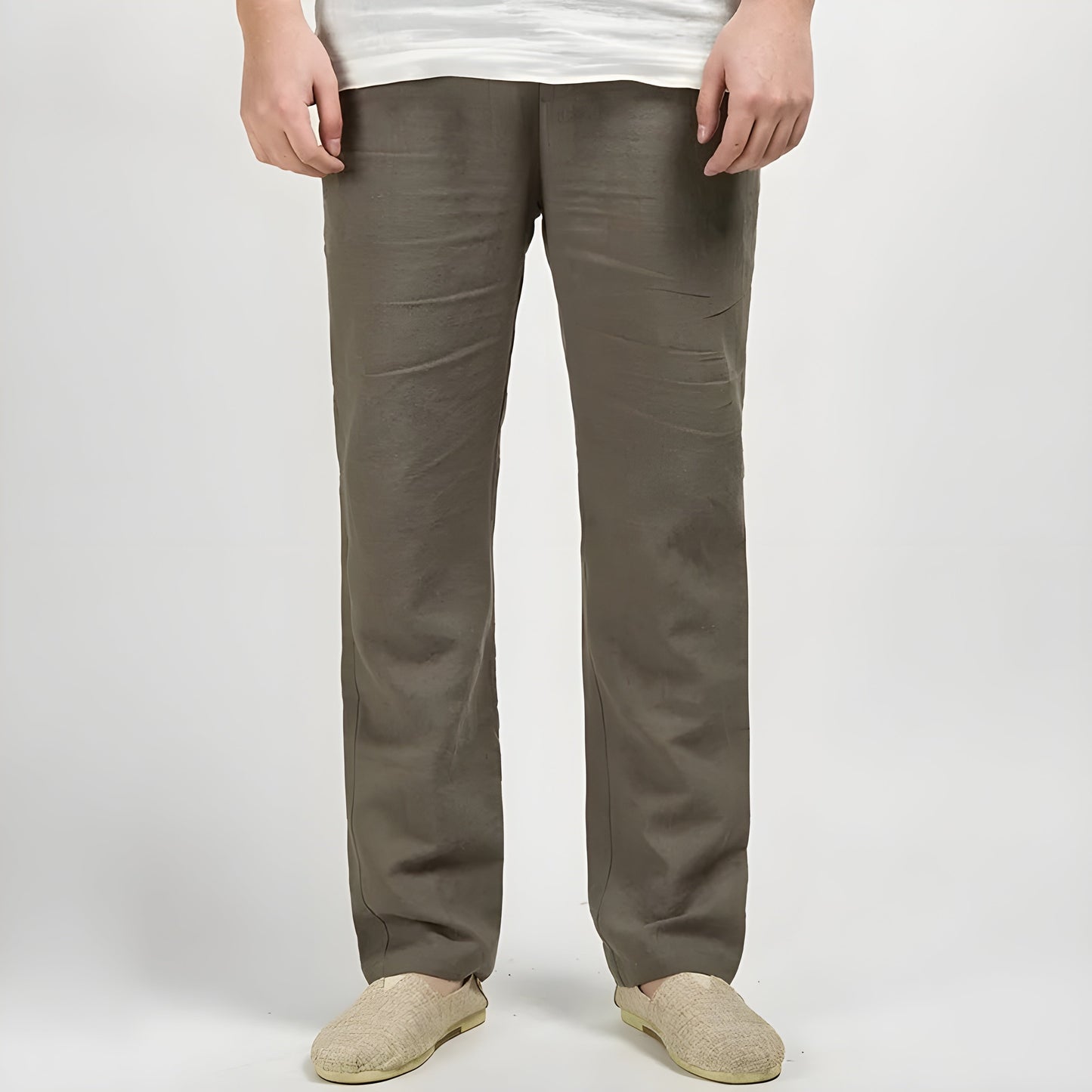 Pantalon Lin Et Coton Coupe Droite Longueur Cheville Poches Latérales Confort Durable Style Smart Casual