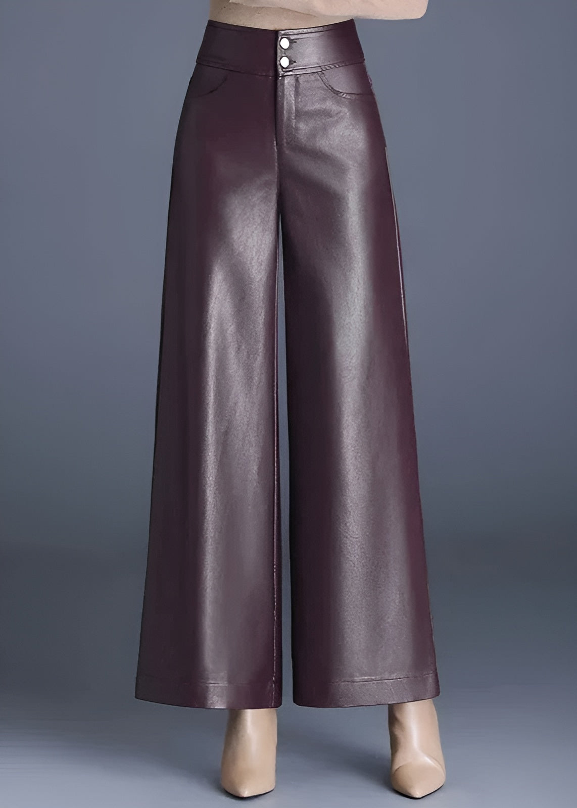 Pantalon Évasé À Taille Haute En Cuir Végane Brillant Verni Extensible Pour Style Moderne