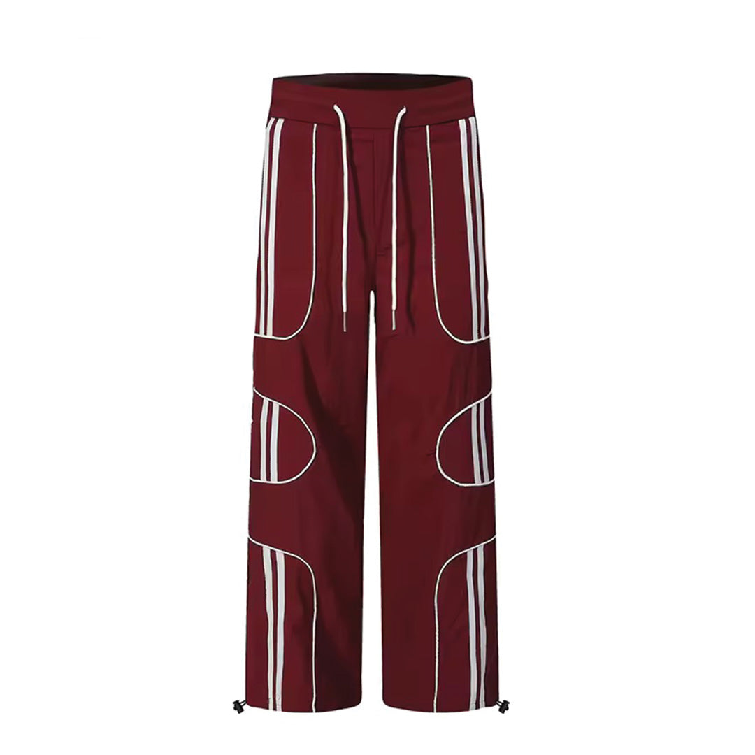 Pantalon À Jambe Large En Nylon Avec Panneaux Contrastés Et Cordon Oversize, Taille Élastique