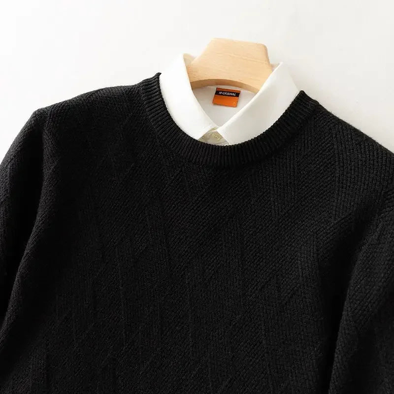 Pull Homme En Maille Motif Diamant Beige Neutre Maille Douce Pour Style Décontracté