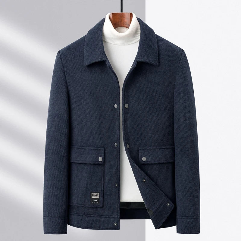Manteau Mélange De Laine Worsted Avec Fini Velours Soyeux Boutons Pression Poches Plaquées Avant Sportives