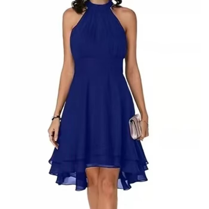 Robe Élégante Sans Manches Col Halter Ourlet À Volants Été Pour Femmes Par Amawinc