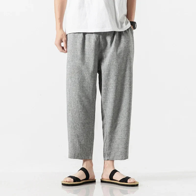 Pantalon Lin Halcy Décontracté En Mélange Lin Coton À Taille Élastique Et Coupe Loose Respirante Idéal Été