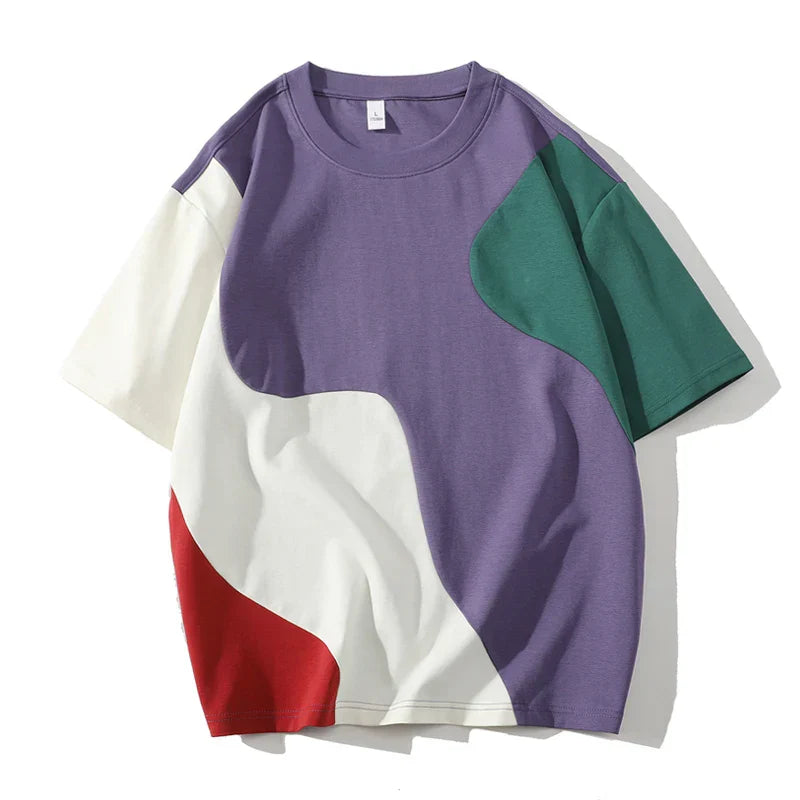 Avisa Color-Block Tee-Shirt Col Rond Poly Mélange Respirant Pour Printemps Été Essentiel Et Polyvalent