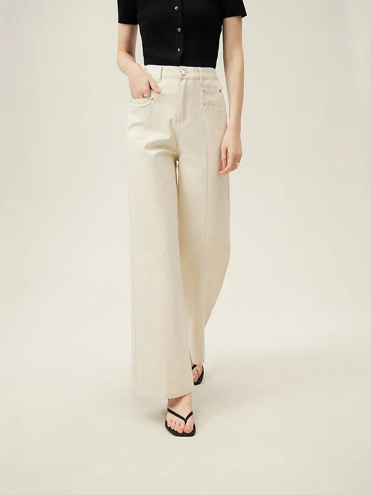 Isla Jean Denim En Coton À Jambe Large Couleur Ivoire 100 Pour Cent Style Décontracté