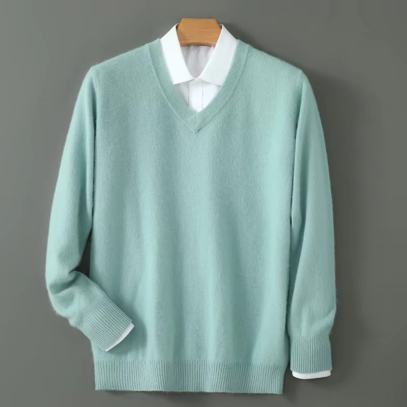 Amawinc Pull Homme Col V En Mélange Cachemire Chaud Coupe Décontractée Grandes Tailles Pour Hiver