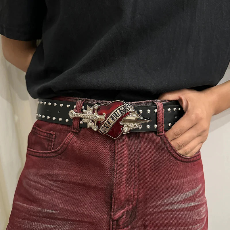 Ceinture Cloutée En Denim Amawinc Vixen Vice Réglable 28 À 36 Pouces Pour Hommes Et Femmes