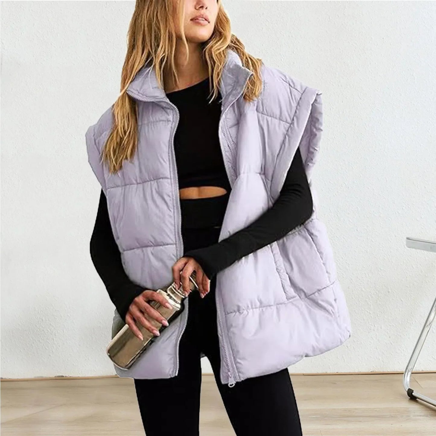 Amawinc Gilet En Duvet Matelassé Chaud Pour L'Hiver Avec Zip Décontracté Et Silhouette Moderne