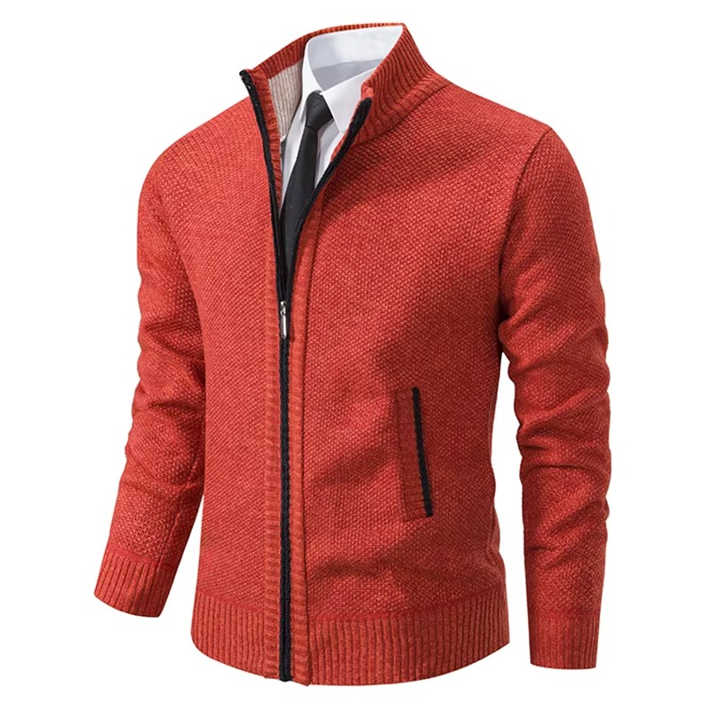 Cardigan Homme Doublé Polaire Avec Col Montant À Fermeture Éclair Chaud Pour Automne Et Hiver Décontracté
