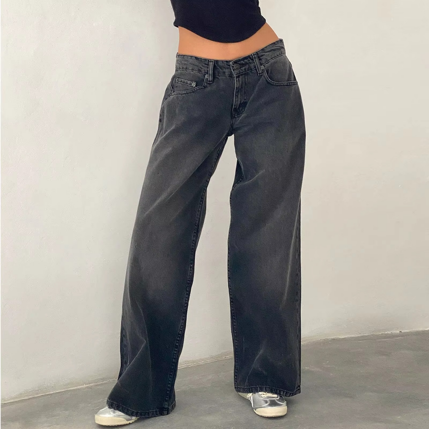Jean Femme À Taille Moyenne Coupe Droite Vintage Lavé Pour Femmes Confort Durable Et Style Quotidien
