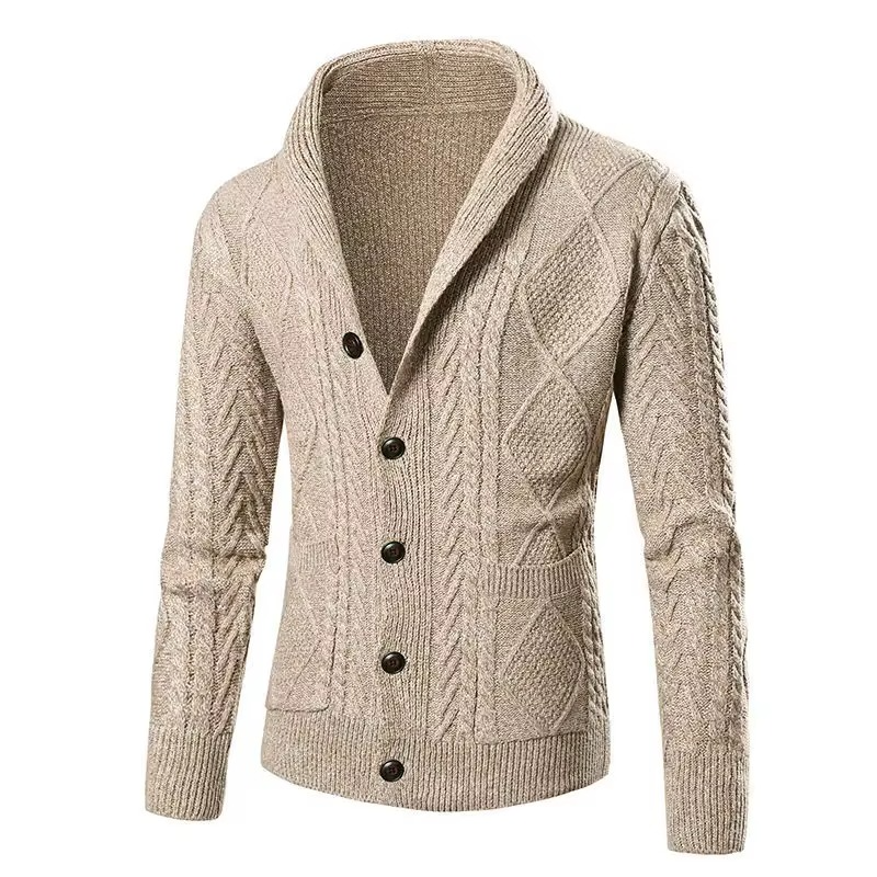 Manteau Cardigan Homme Slim Fit En Maille Col Châle Boutons Devant Pour Automne Et Hiver