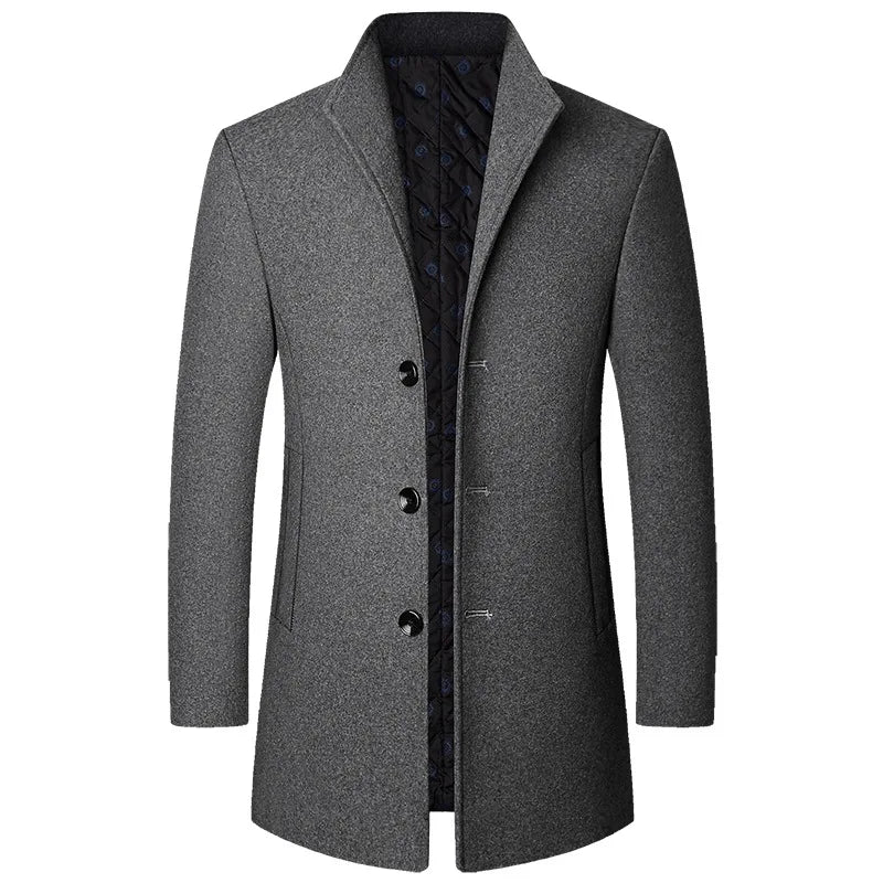 Manteau Long Pour Homme Boutonné Élégant En Laine Hivernale Coupe Tailleur Par Amawinc