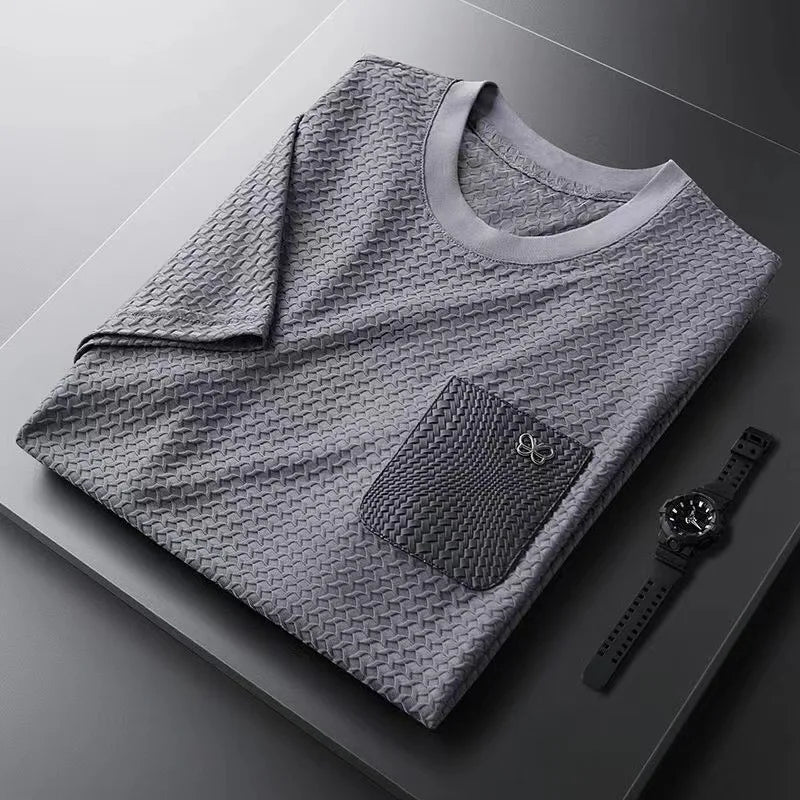 Chemise Jacquard À Texture Gaufre Lyocell Élasthanne Pour Confort Léger Avec Patch Brodé Décontracté