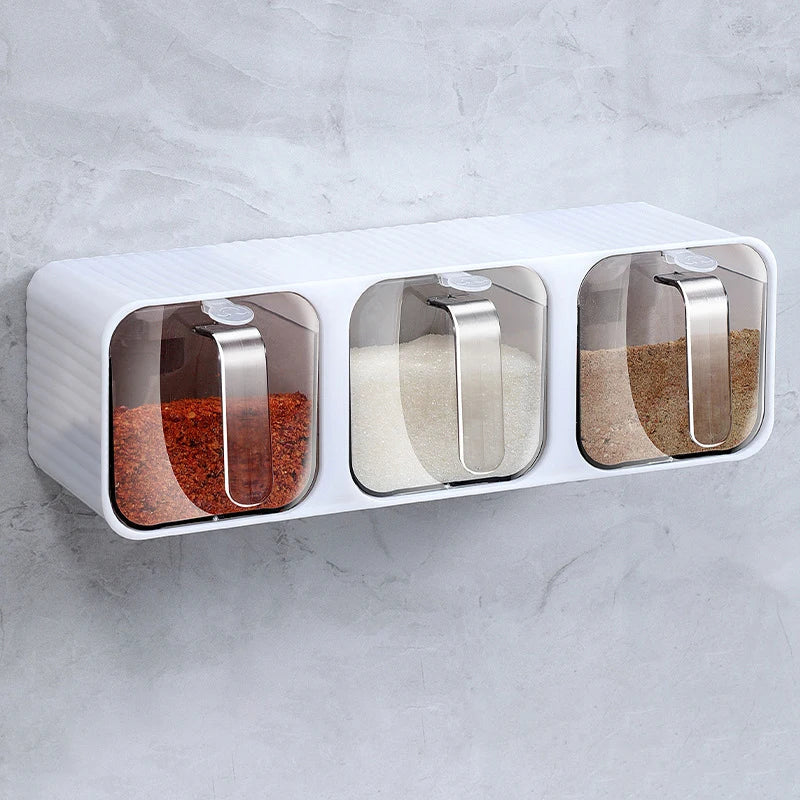 Garnita Boîte À Épices Murale Avec Couvercles Transparents Et Pelles Doseuses Intégrées Pour Accès Rapide