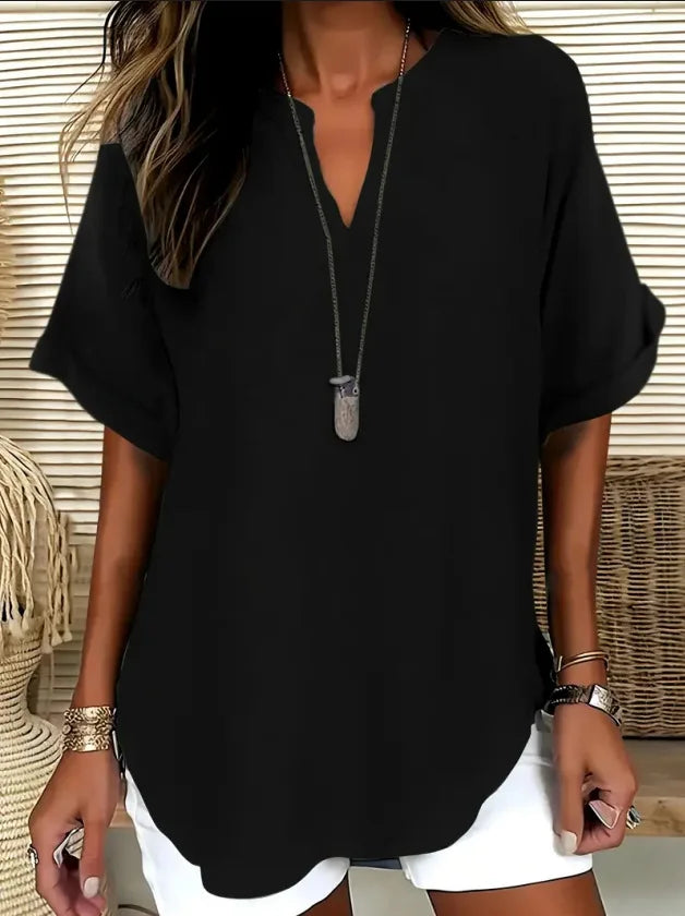 Cynthia Blouse Tunique Légère Décolleté en V Coupe Fluide Printemps Été Automne Confort