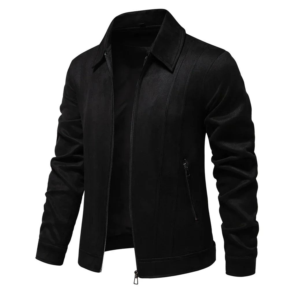 Veste Trucker Hudson Suède Véritable Pour Homme Col Rabattable Poches Zippées Coupe Slim Idéale Pour Temps Froid