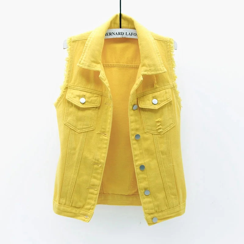 Zoré Gilet En Denim Oversize Avec Bords Effilochés Poches Multiples Et Attitude Puissante