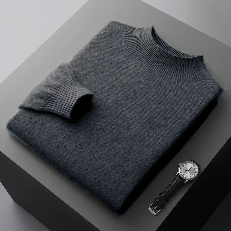 Pull Homme En Laine Tricotée Coupe Regular Avec Demi Col Roulé Et Poignets Côtes Pour L'Hiver