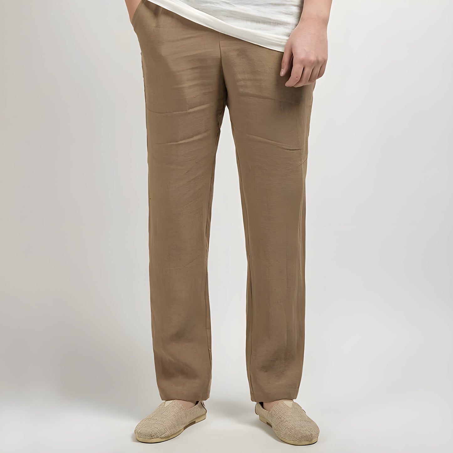 Pantalon Lin Et Coton Coupe Droite Longueur Cheville Poches Latérales Confort Durable Style Smart Casual
