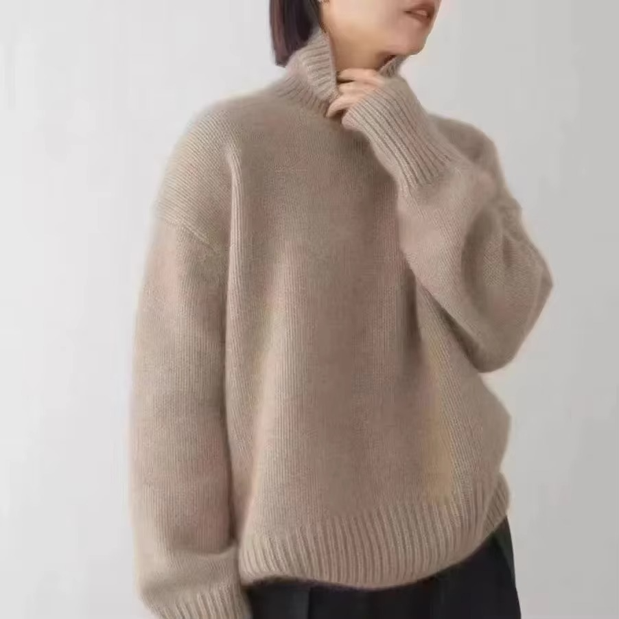 Pull Automne Col Haut Femme Maille Ample Coupe Décontractée Manche Longue Confortable